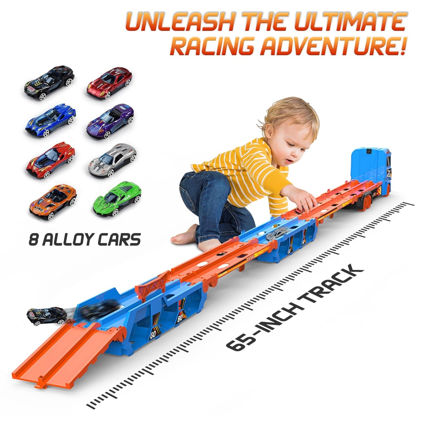 Bakam Race Tracks Set For Kids Ages 3-5, Car Tracks For Toddlers 2-4 Years, Car Carrier Trucks Car Garage Toys For 3+ Year Old,