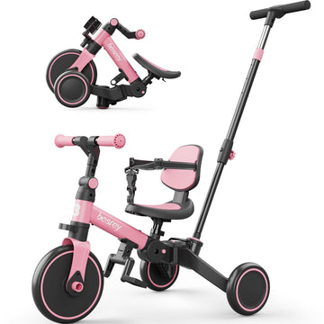 besrey 5 in 1 Toddler Bike, Toddler Tricycle for 1-3 Year Old, Trike with Push Handle, Backrest and Safety Belt, Birthday Gifts 