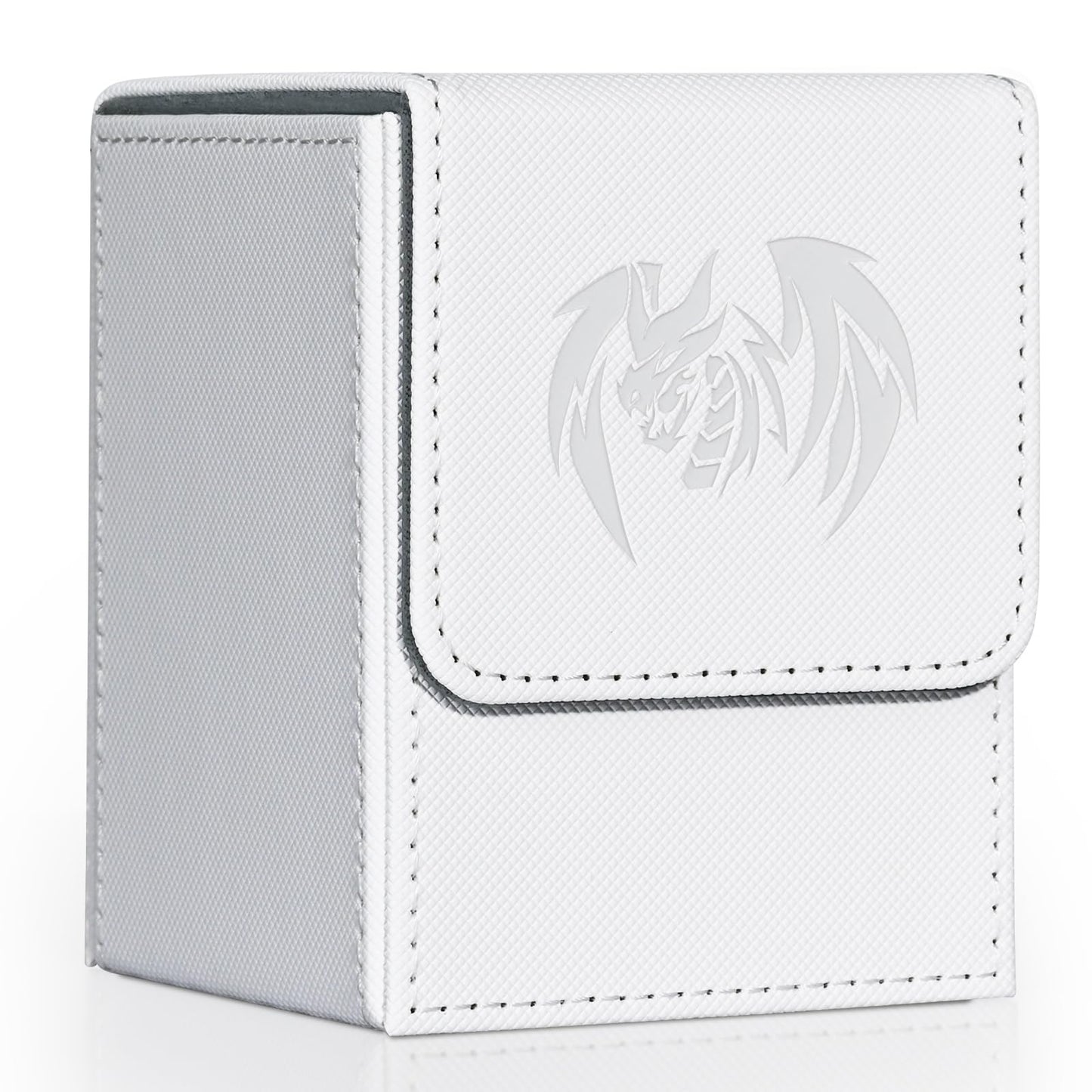 Uaono Card Deck Box For Yugioh Mtg Cards, 100+ Deck Case With 2 Dividers Fits Tcg Ccg, Pu Leather Card Storage Box Compatible With Collectible Trading Cards (White, Sky Dragon)