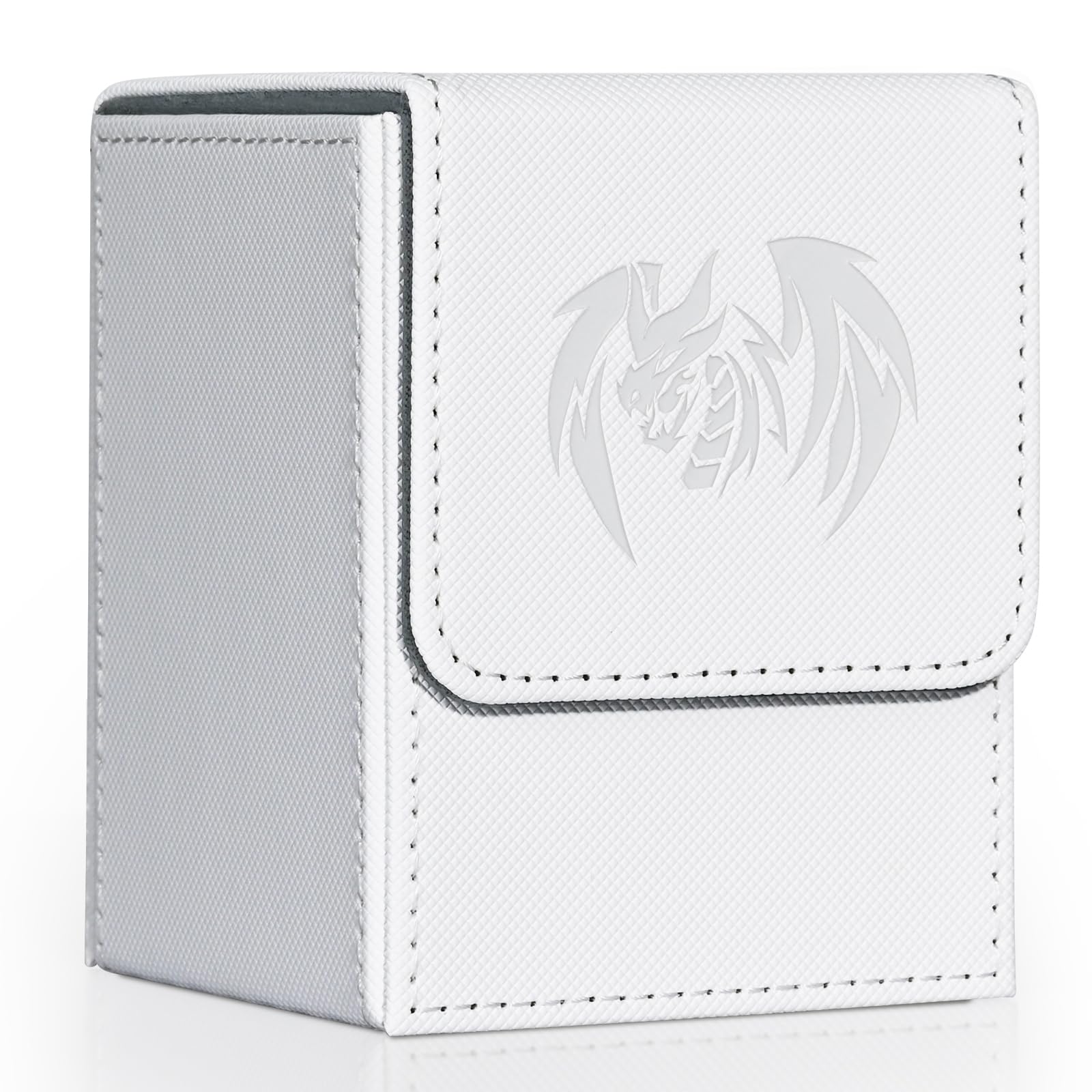 Uaono Card Deck Box For Yugioh Mtg Cards, 100+ Deck Case With 2 Dividers Fits Tcg Ccg, Pu Leather Card Storage Box Compatible With Collectible Trading Cards (White, Sky Dragon)