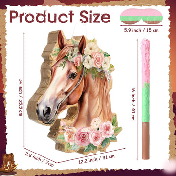 Pajean Horse Piata Decoration Cowgirl Western Piata with Stick Blindfold Photo Prop Gift Holder for Girls Kids Bridal Shower Bir