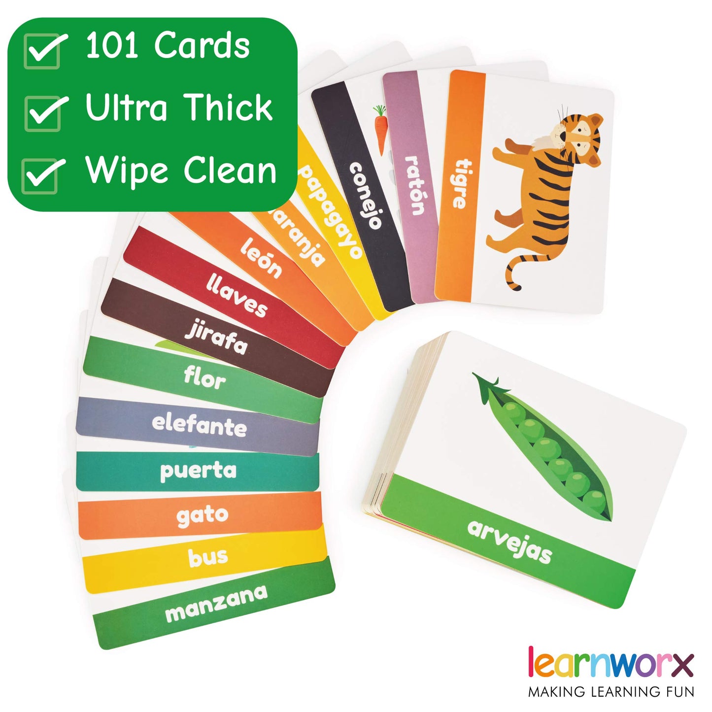 Spanish Flash Cards For Kids & Toddlers - 101 Cards - 202 Sides - Learn With Me - Objects, Numbers & Play Games - Great Value, Fun Learning And Educational Flashcards