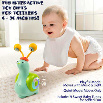 Miniartis Baby Crawling Toys | Musical Snail Baby Toy, Infant Tummy Time | Crawling Toys For Babies 6-12 Months | Learning Crawl And Walking | Toddler Birthday Gift For 6-36 Month Boy Girl