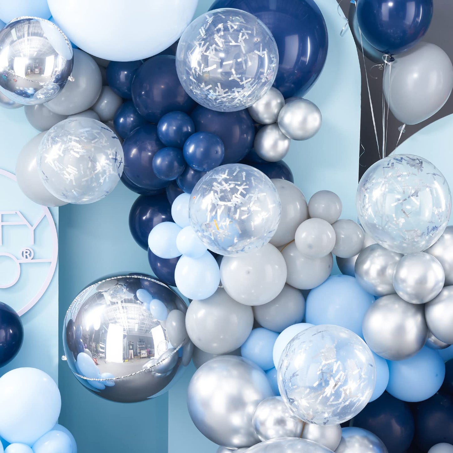 Partywoo 140 Pcs Blue And Silver Balloon Arch Kit, Blue Balloons Garland Kit With 4D Silver Balloons, Navy Blue Metallic Silver Balloons, Glitter Balloons For Birthday, Baby Shower, Wedding