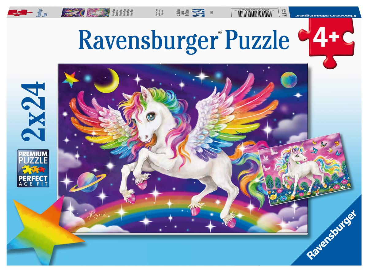 Ravensburger Unicorn And Pegasus Jigsaw Puzzle Set For Kids - 2 X 24 Pieces | Easy-To-Hold Pieces | Engaging Design | Fosters Cognitive Development | Fsc Certified - 05677