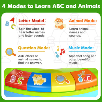 Toys For 1 2 3 Year Old Boy Girl, Musical Spin And Sing Alphabet Zoo, Learning Toys For Toddlers 1-3, Educational Interactive Toys, Christmas Birthday Gift For Baby Boys Girls Age 6-9-12-18 Months