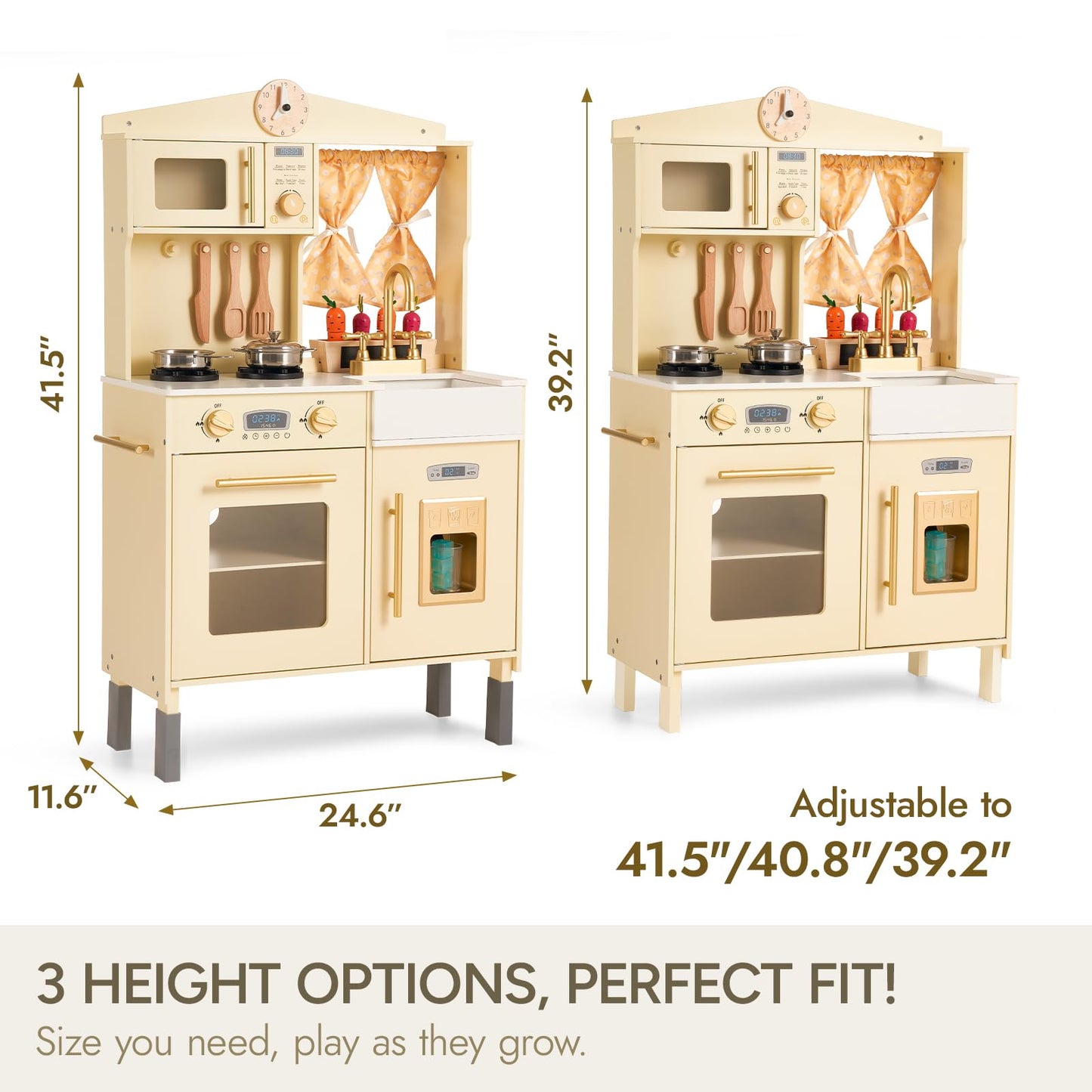 Giant Bean Wooden Play Kitchen, Toddler Kitchen Playset, With Microwave Play Sink Ice Maker Oven Cookware Accessories Playset, P