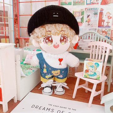 Niannyyhouse 7.8In/20Cm Plush Doll Stuffed Figures Toys Clothes Hat Floret Sweater Dress Up (Black)