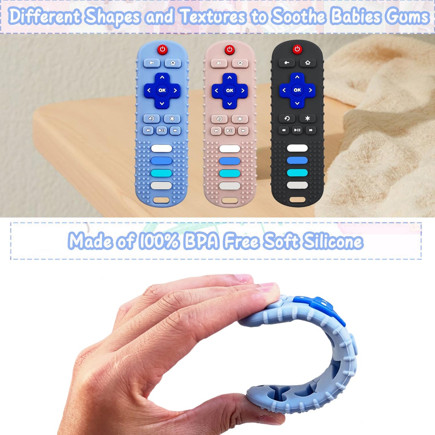 Yapromo Babay Teething Toys,Reomte Teether Toys, Silicone Chew Toy For Babies 18+ Months, Remote Control Shape Teething Toys, Early Educational Toy Bpa Free & Refrigerator Safe (Black&Grey)