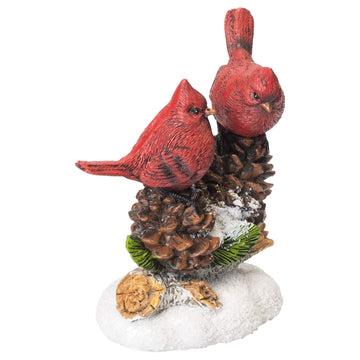 Napco Imports Cardinals on Pinecones 6 x 7 Inch Resin Stone Winter Tabletop Figurine