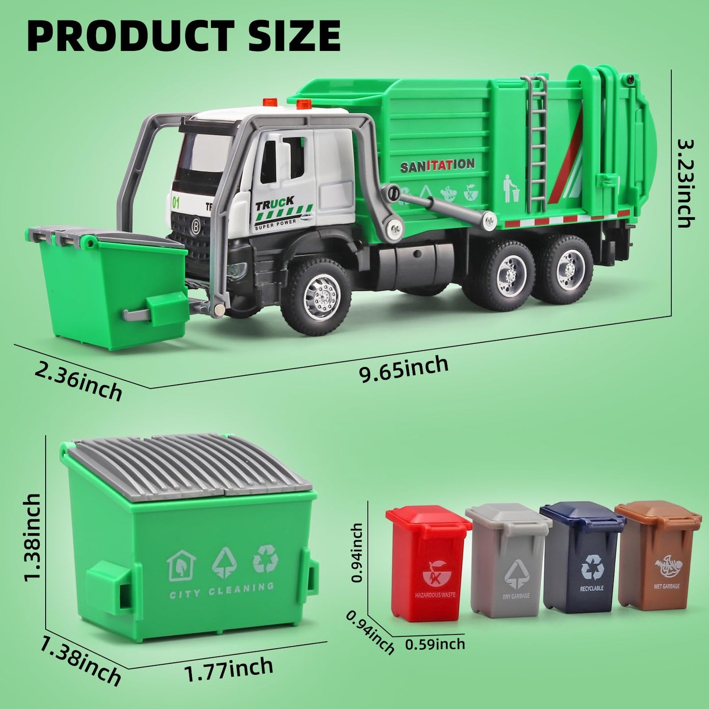 NOVAFUSION Garbage Truck Toys for Boys,Toy Garbage Truck Metal Diecast Cab,Pull Back Garbage Truck with Lights and Sounds,Front