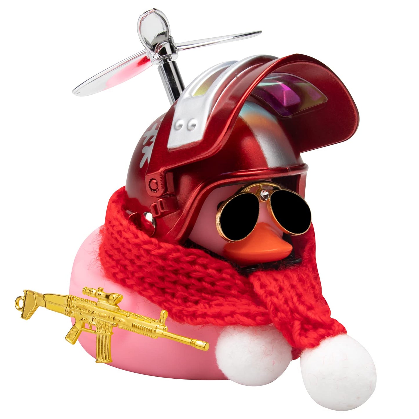 Wonuu Rubber Duck Car Ornaments Pink Duck Car Dashboard Decorations Set With Propeller Helmet, Sunglasses, And Gold Chain. (V-Snowflake-Pink)