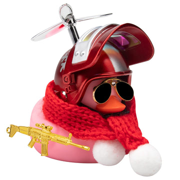 Wonuu Rubber Duck Car Ornaments Pink Duck Car Dashboard Decorations Set With Propeller Helmet, Sunglasses, And Gold Chain. (V-Snowflake-Pink)