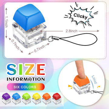 Taiyin 6 Pcs Keyboard Fidget Toy Fidget Clicker Keyboard Fidget Keychain Keyboard Decompression Toys Button Stress Relief Gifts for mature-themed to Relief Stress Pass The Time(Bright)
