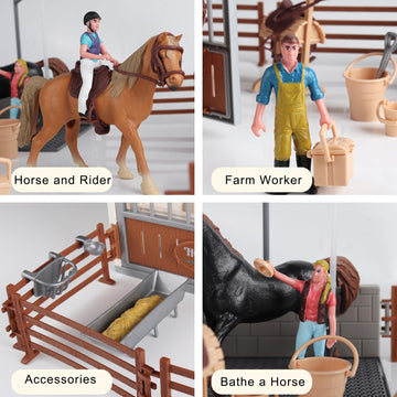 Rcomg Horse Stable Figurines Playset, 31 Pieces Horse Club With Horse Wash Area And Fence Figures, Barn Horse Toys Gift For Girls And Boys 3 4 5 6 7 8