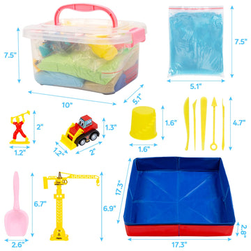 Play Construction Sand Kit for Kids, 3lbs Sand, 6 Mini Construction Trucks, Construction Toys and Signs, Castle Sand Molds Tools
