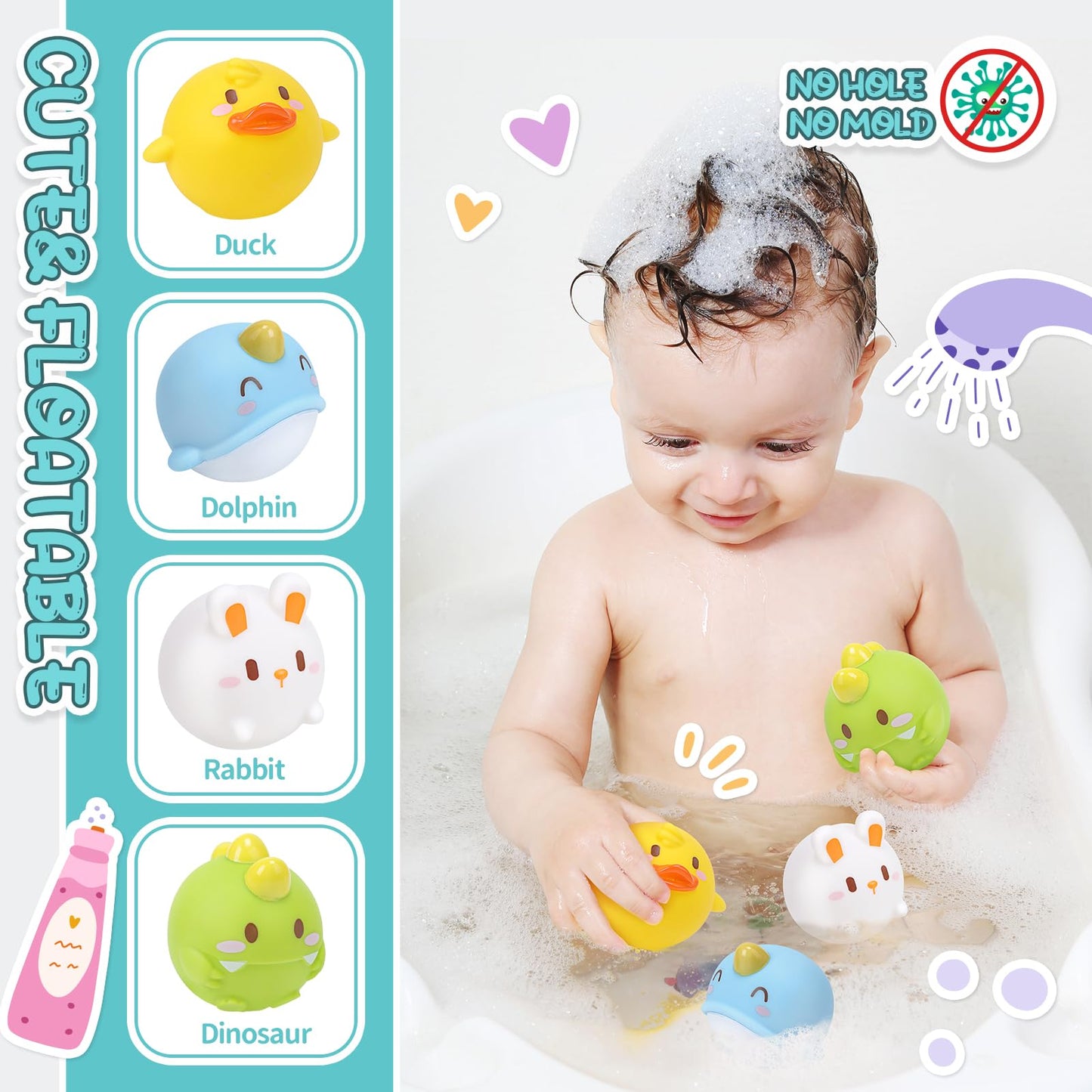 Cute Stone Baby Bath Toys, Bathtub Toy W/ Water Slide Building Track, No Hole Floating Squirting Toys, Duck Fishing Net Game, To