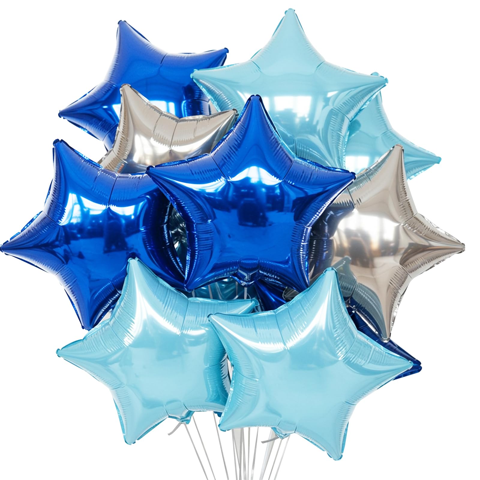 TONIFUL 15Pcs 18 Inch Large Blue Silver Star Shape Foil Balloons Big Stars Helium Mylar Ballons for Birthday Wedding Baby Shower