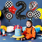 Race Car 2 Balloons, 40 Inch Racetrack Number 2 Balloon, Large Foil Mylar Racetrack Black 2 Balloon For 2 Year Old Birthday Race