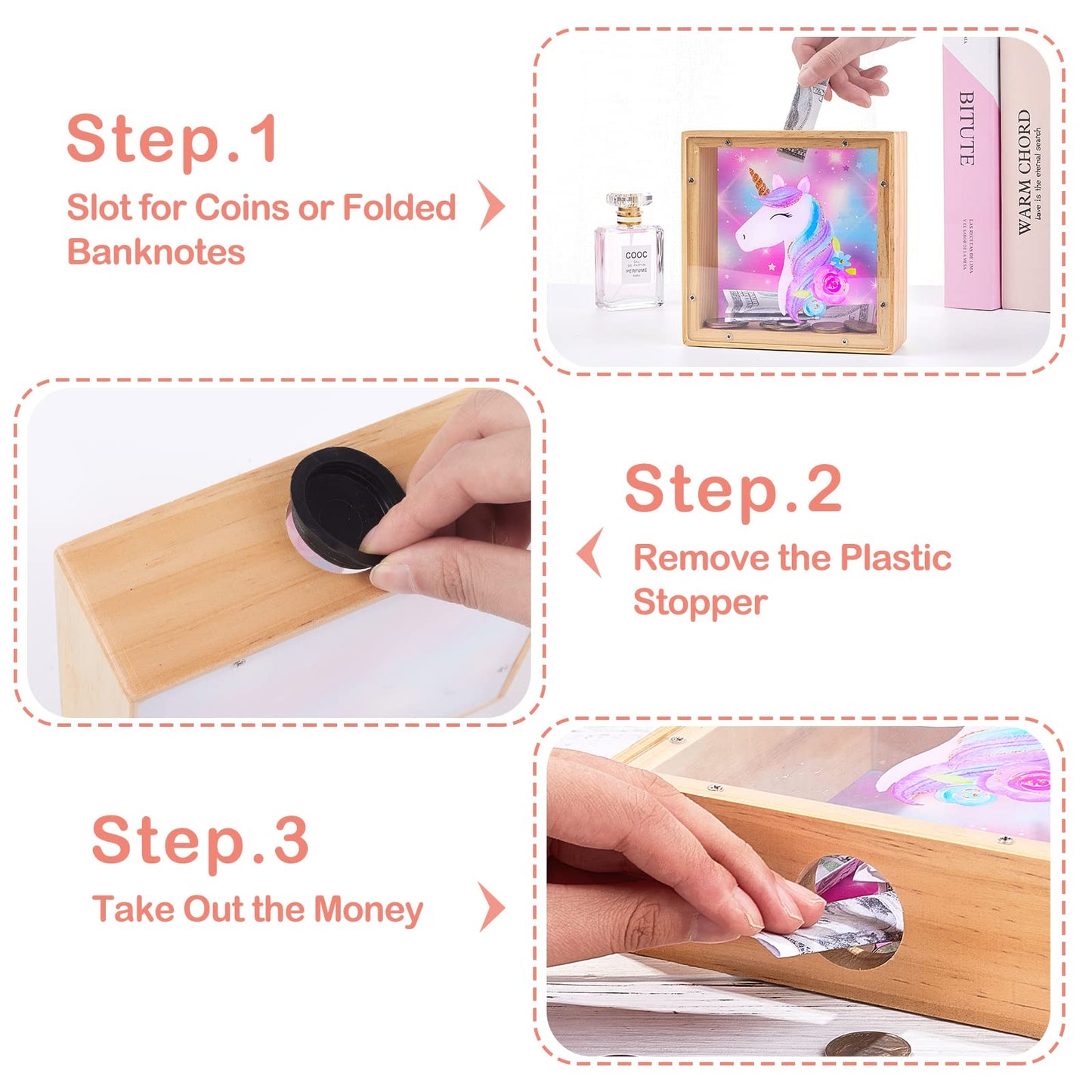 Wooden Piggy Bank For Kids Boys Girls, Diy Name Coin Bank Unicorn Dinosaur Money Bank With Letter Stickers