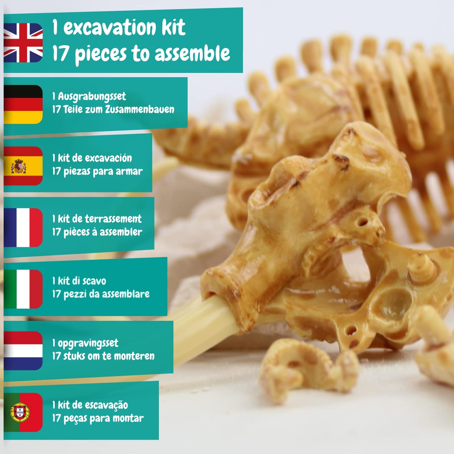 Science4you Mammoth Fossil Digging Kit - Excavation Toy for Kids 6+ - Assemble 17 Fossils - Ideal for Archeology and Paleontology