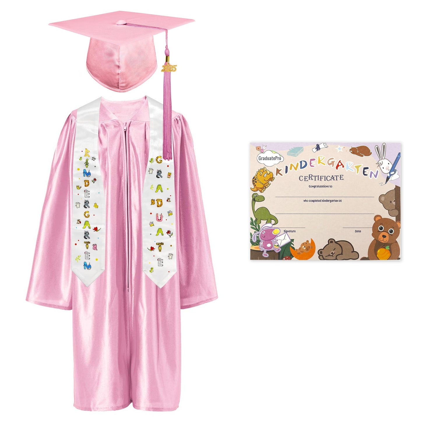 Graduatepro Kindergarten Graduation Cap And Gown Package Class Of 2025 For Kids With Stole Certificate As Party Gift Pink 33