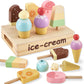 HERSITY Wooden Ice Cream Stand for Kids, Ice Cream Popsicle Toy Pretend Play Food Kitchen Accessories Playset Ice Lolly Shop Gam