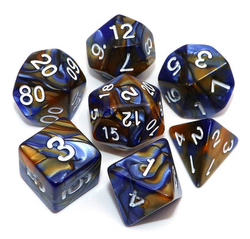 CREEBUY Polyhedral D&D Dice Set with Blue & Gold Colors for Dungeon and Dragons Pathfinder RPG Dice with Dice Pouch