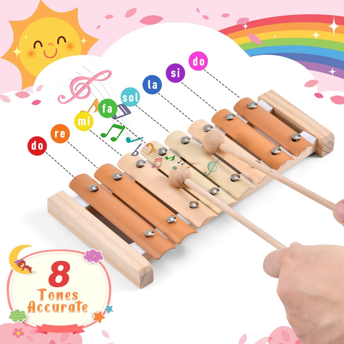 Ehome Xylophone, Baby Musical Instruments Montessori Wooden Toys For Toddlers 1-3, Aesthetic Musical Toys With Modern Boho Xylophone For Kids Baby Preschool Educational Birthday Gifts