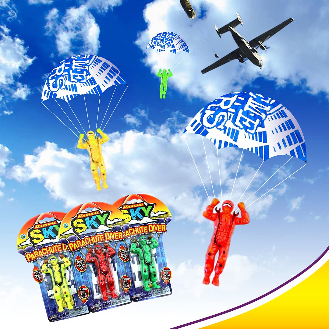 JA-RU Parachute Toys for Kids (6 Pack) Red  Yellow  or Green Flying Parachute Men Action Figures | Outdoor Recess Toys | Party Favors for Boys  Prizes  & Goodie Bag Stuffers. 2306-6s