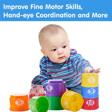 Wanonoo Stacking Cups Baby Toy Set, Stacking Toys For Toddlers 1-3 Stackable Blocks Nesting Game Montessori Developmental Toys B