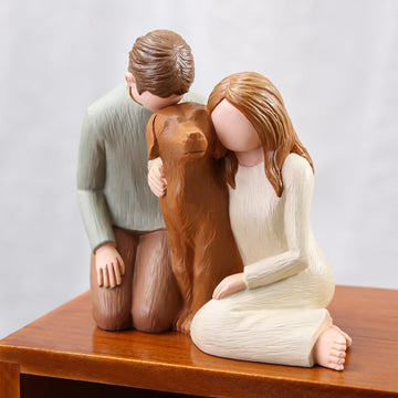 Hensonever Couple With Dog Figurines Ornaments, We Are A Family Dog Memorials Statues For Dog Lovers