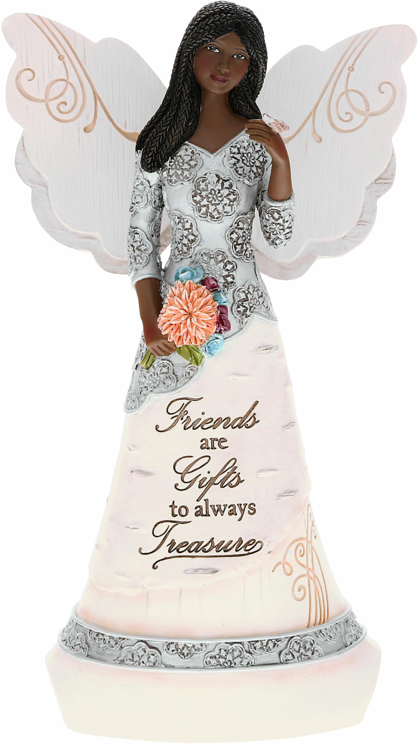 Pavilion Gift Company - Friends Are Gifts To Treasure - 8' Ebony African American Angel Figurine Religious Bestie Bff Best Friend God Jesus Lover Christian Christ Gift Present
