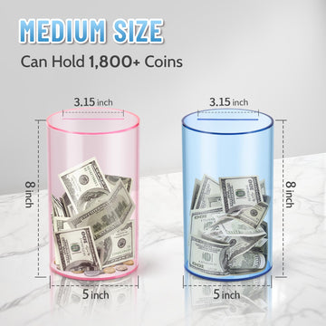 Hizgo Clear Blue Piggy Bank For Adults And Kids, Unopenable Acrylic Savings Jar, Must Break To Open, Medium Size (8' H X 5' Diameter)