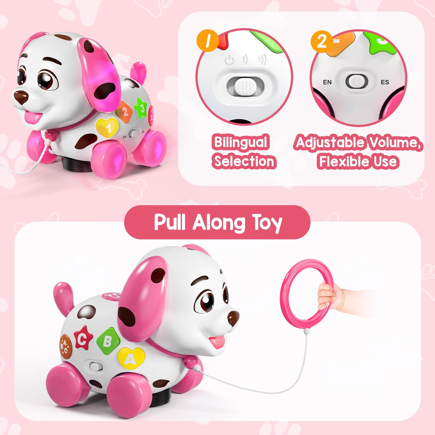 Toys For 1 Year Old Girl Boy, Baby Toy 6-12-18 Months, Musical Puppy Toddler Learning Toy For 1 Year Old Girl Gift, Bilingual Ed
