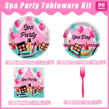 Kepeel 96 Pcs Spa Party Plates And Napkins Set, Spa Day Makeup Party Supplies Decorations For Girls Kids Princess Sweet Pink Mak