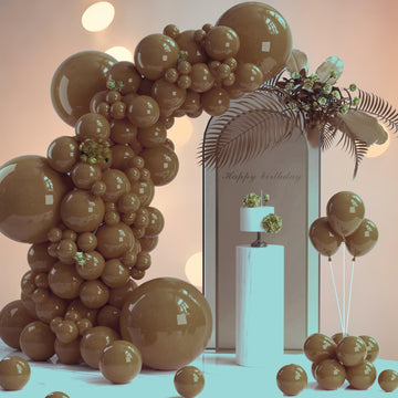 130Pcs Dark Brown Balloons Arch Kit, Different Sizes 18'' 12'' 10'' 5''Brown Latex Balloons Garland For Birthday Graduation Baby