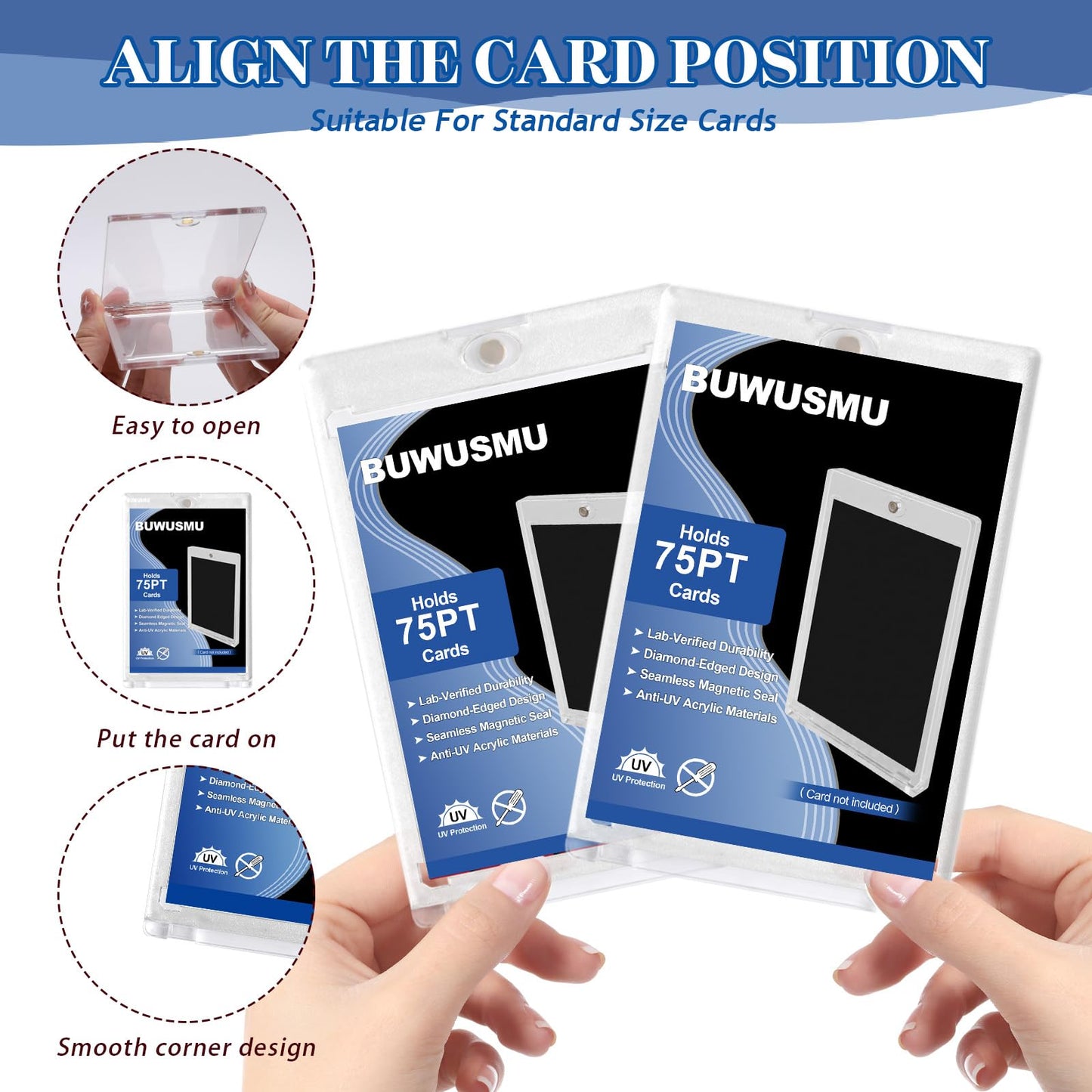 50 Pcs 75 Pt Acrylic Magnetic Card Holders One Touch Card Holder Clear Card Protectors Hard Plastic Magnetic Card Case for Sports Baseball Trading Card Storing Displaying(2.5 x 3.54 Inch)