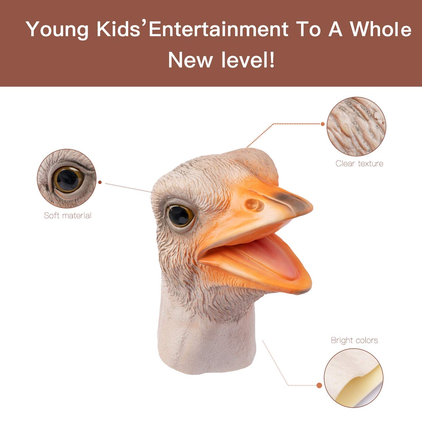 Yolococa Ostrich Hand Puppet Realistic Latex Soft Animal Toy Storytelling Role Play Party Supplies For Kids