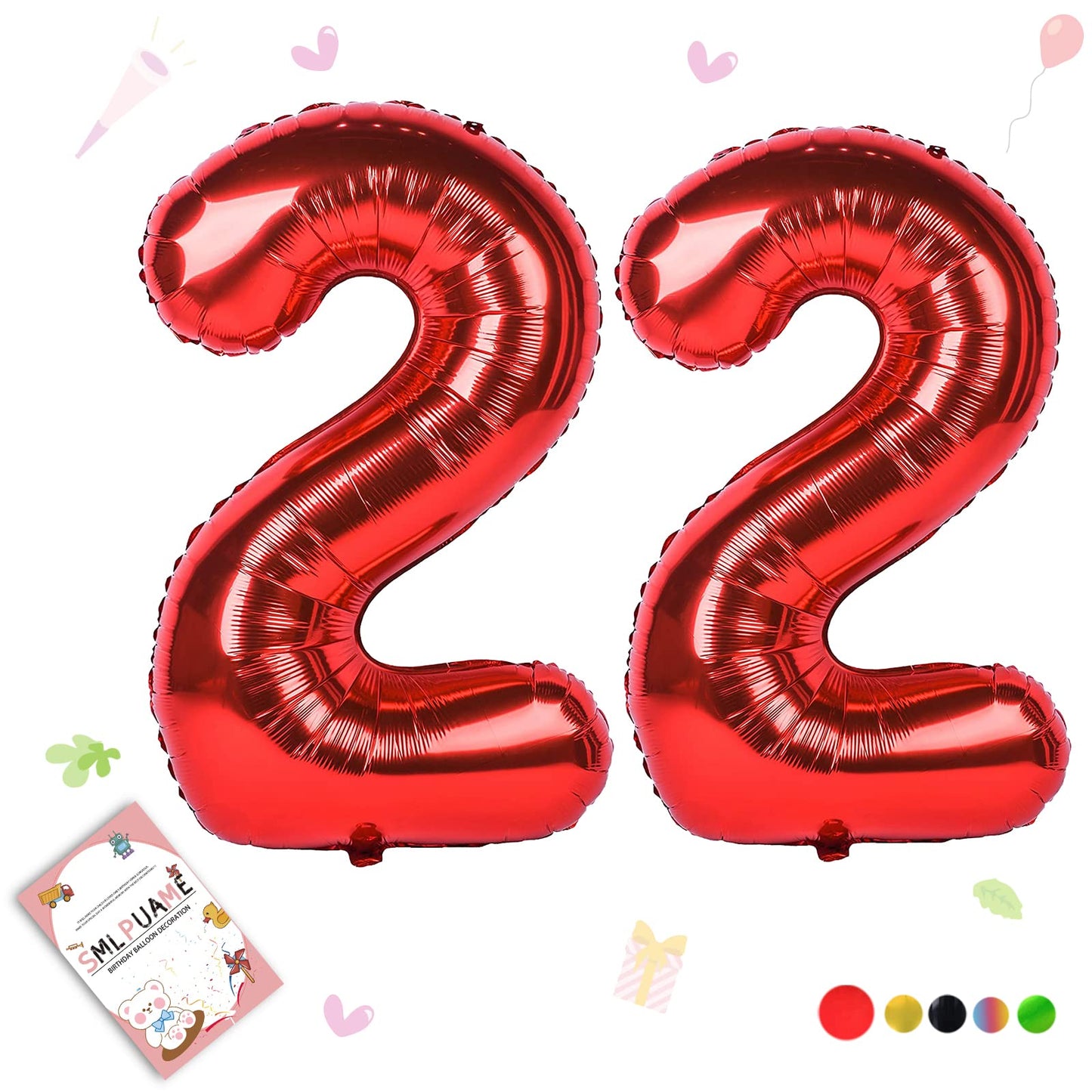 Smlpuame 40 Inch Number Balloon 0-9 Red Large Number 22 Balloons,Digital Balloons For Birthday Party Celebration Decorations Sup