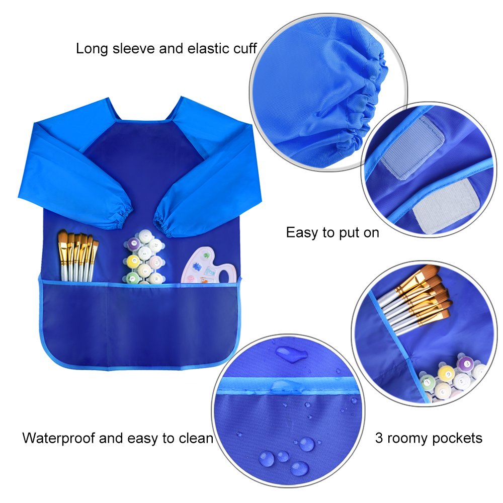Kuuqa 4Pcs Waterproof Kids Play Art Smock, Children'S Painting Aprons With Long Sleeve And 3 Pockets For Painting, Feeding，Age 2-6 Years (Paints And Brushes Not Included)