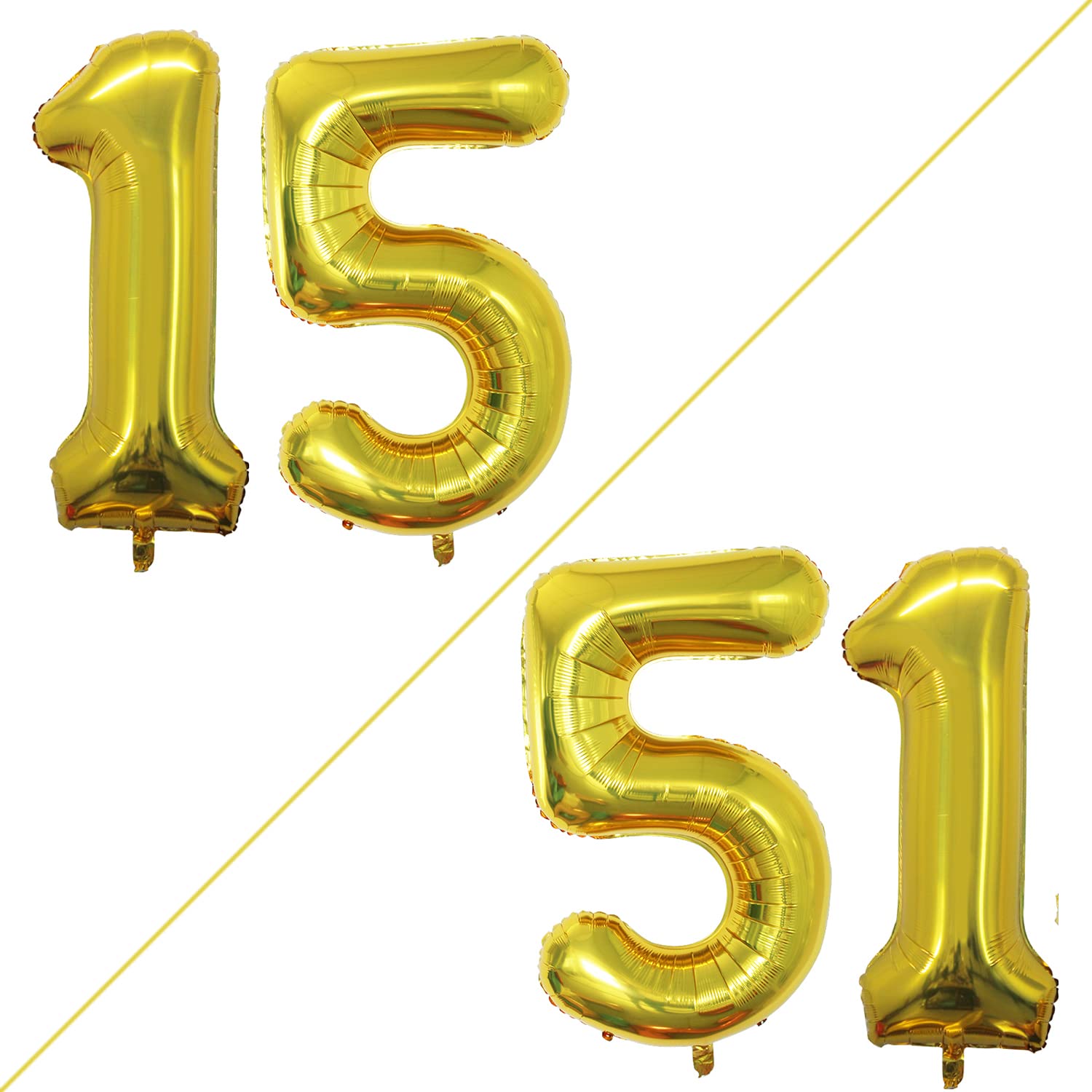 Goer Number 15 Balloons For 15Th Birthday Sweet 15 Party Decorations,42 Inch Jumbo Foil Helium 51 Balloons For 51St Birthday Party Decoration (Gold)