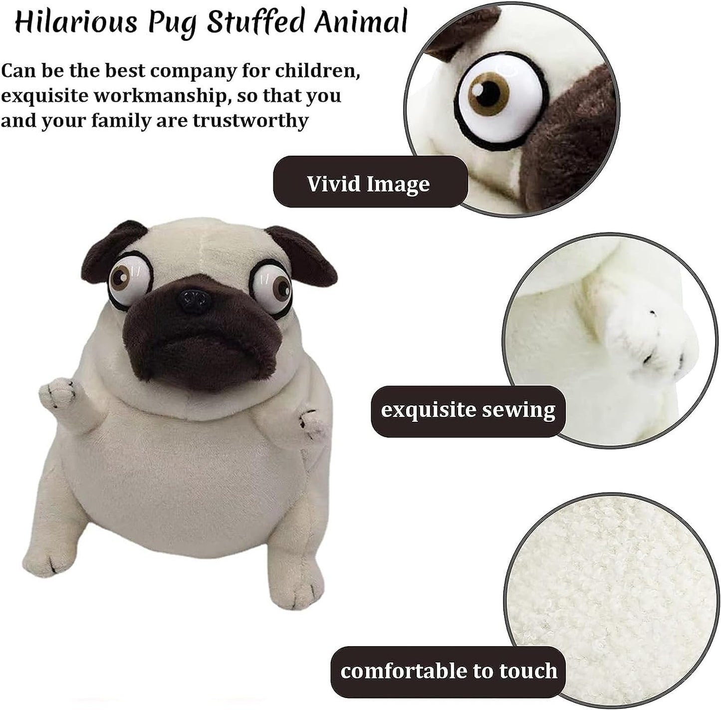 CWZY Pug Plush Toy - 6" Funny Cute Stuffed Animal, Cotton Material, Ideal Gift for Kids and Adults