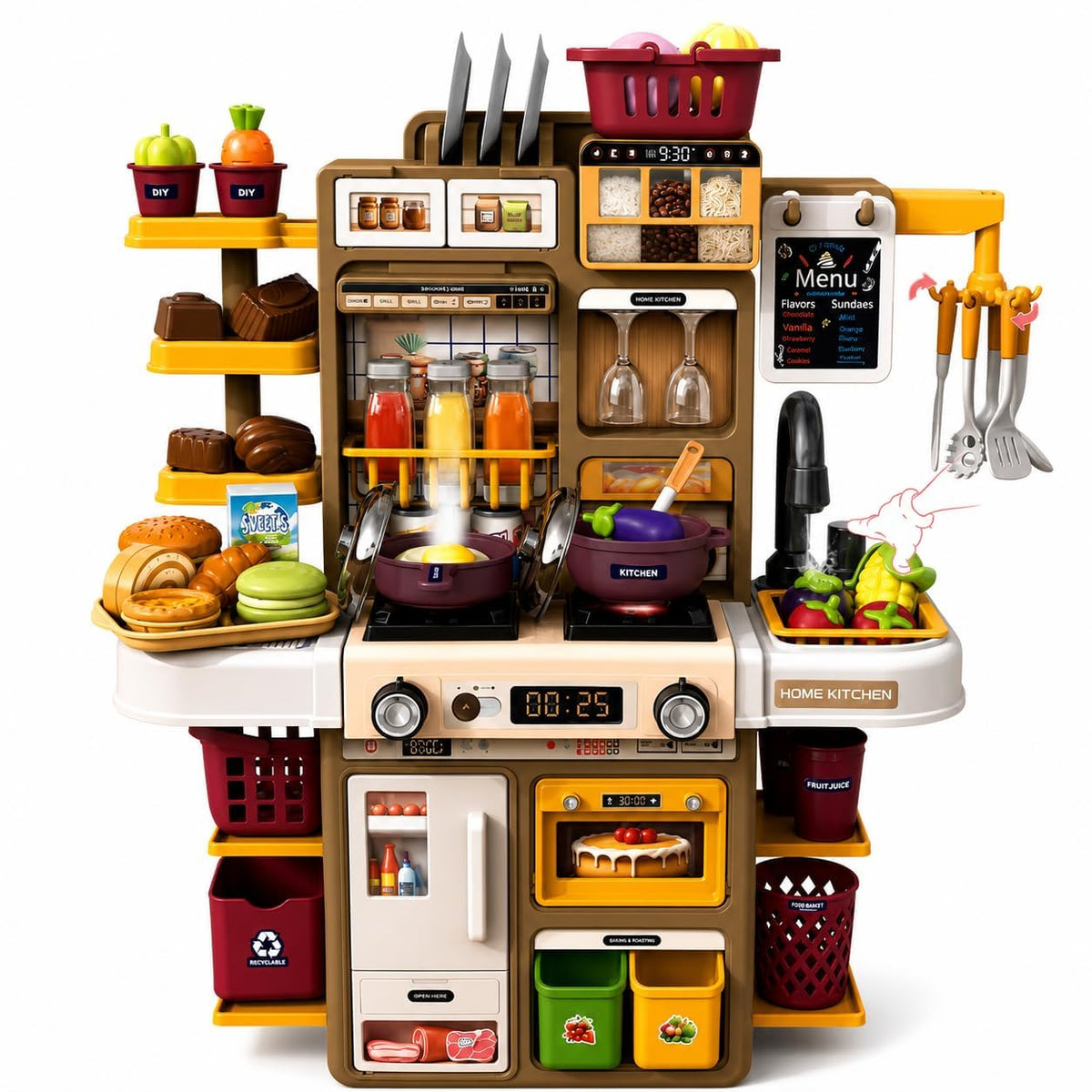Kids Kitchen Play Set 55 PCS with Light & Sound, Pretend Cooking Toy