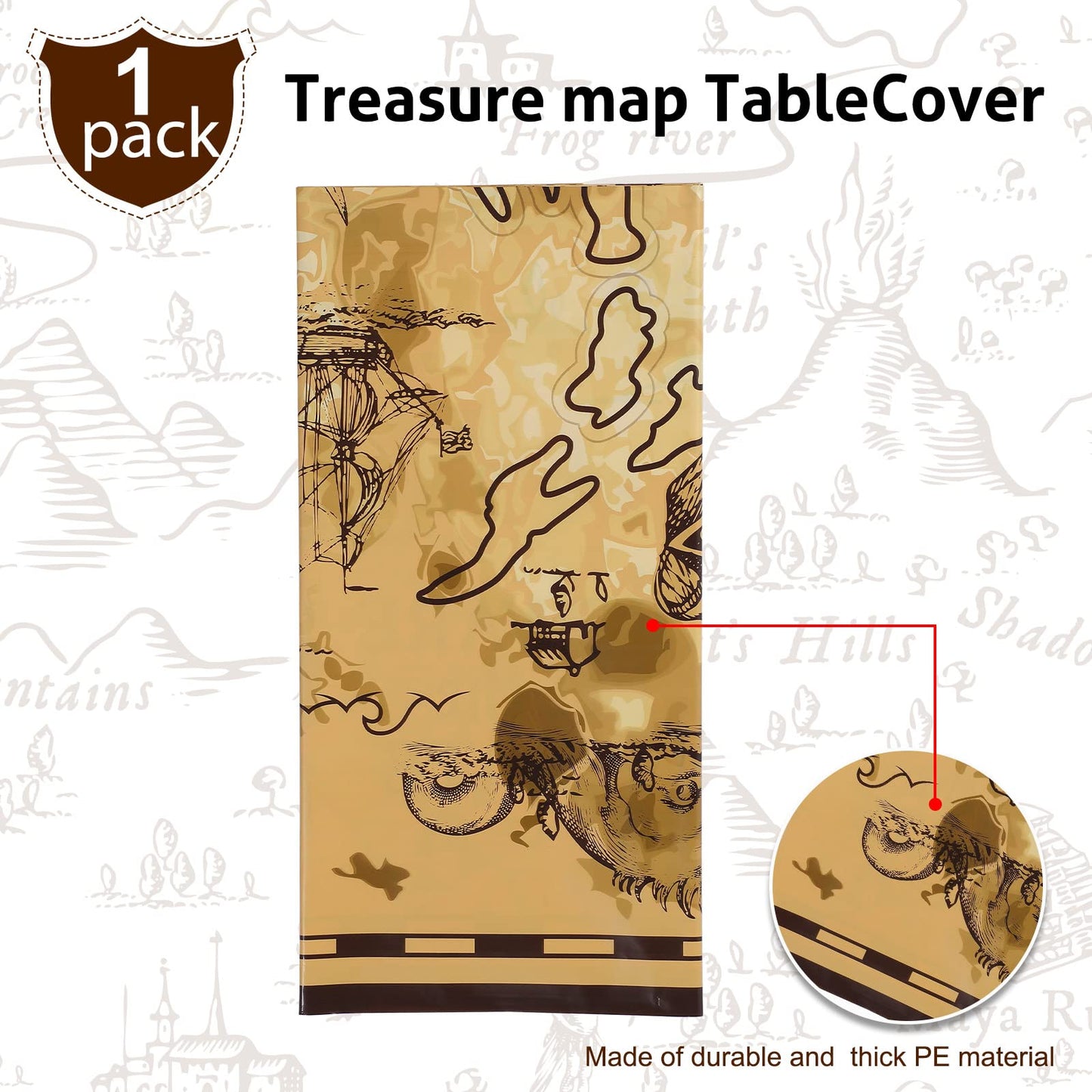 Irenare Pirate Party Tablecloth Treasure Map Tablecover Plastic Island Treasure Table Covers Pirate Nautical Supplies for Birthd