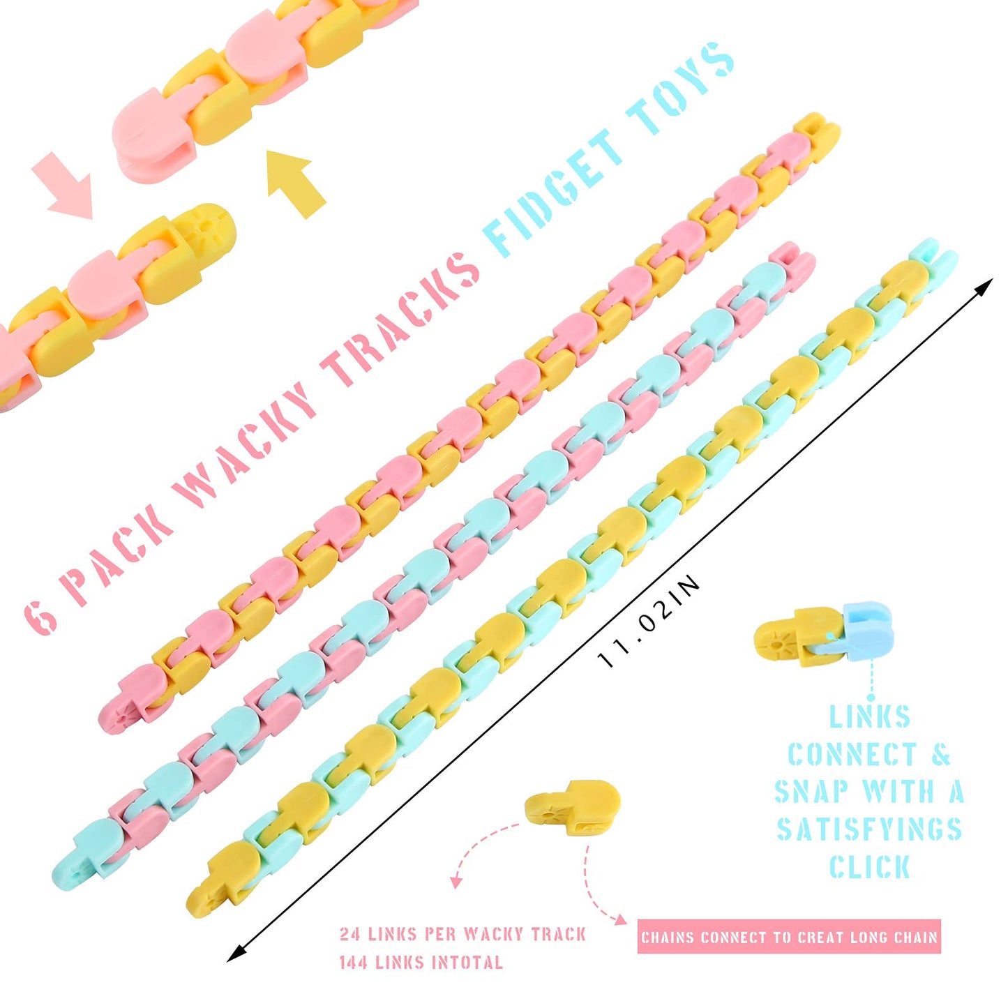 Woosir 6 Pack Wacky Tracks Fidget Toys for Kids Classroom Prize Brithday Party Favors Gifts Sensory Snap Fidget Snake Click Toy for mature-themed Stress Relief