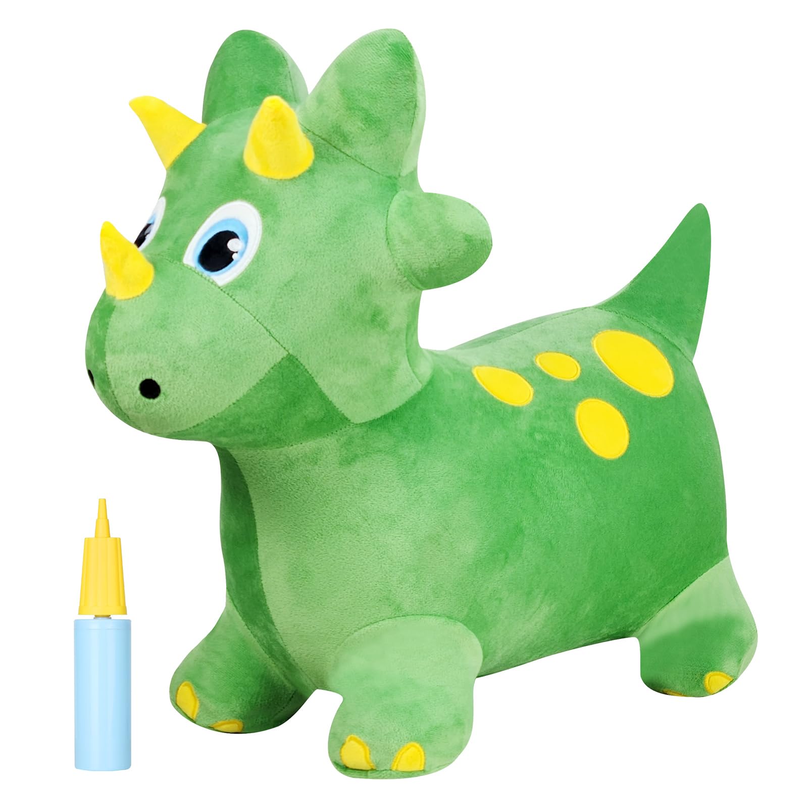 INPANY Bouncy Horse  Dinosaur Hopper Toys  Toddler Plush Bouncing Animal  Dinosaur Birthday Party Decorations  Inflatable Ride on Rubber Triceratops Bouncer  Outdoor for 2 3 4 Yr Boy Girl