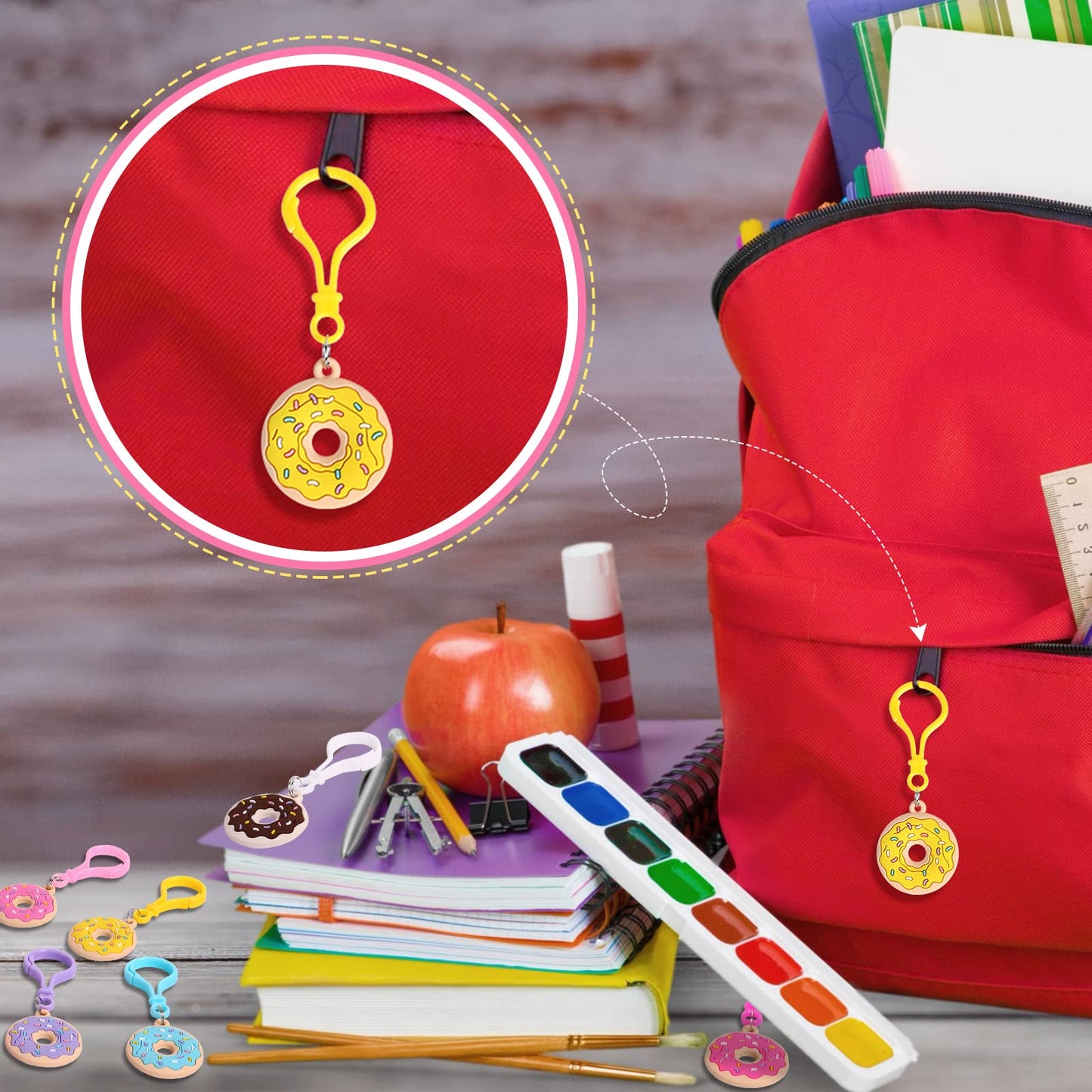 Jadive 24 Pcs Sweet Donut Party Favors Donut Keychain Sweet Doughnut Theme Birthday Party Supplies Pendant Ornament For Christmas Kids Boy Girl Gift Reward Goodie Bag Fillers, 6 Colors