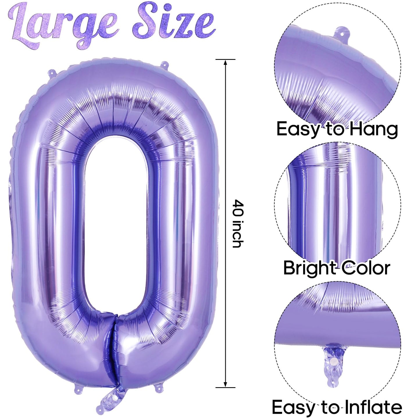 AIQINHU Purple Foil Number 0 Balloon, 40 Inch Giant Mylar Balloon for Birthday Party Decorations and Anniversaries