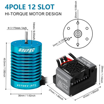 Gouprc S3650 9T 4370Kv Brushless Motor 3.175Mm Shaft With Upgrade 60A Esc Electric Speed Controller Combo Set For 1/10 Rc Car Tr